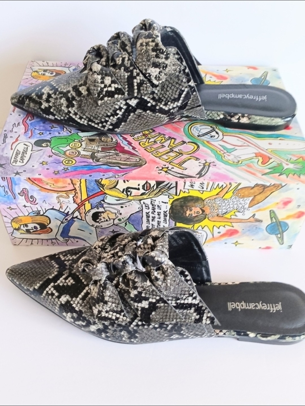 JEFFREY CAMPBELL Charly Knotted Pointed Toe MULE Flat Shoe 10M Snake Leather NEW